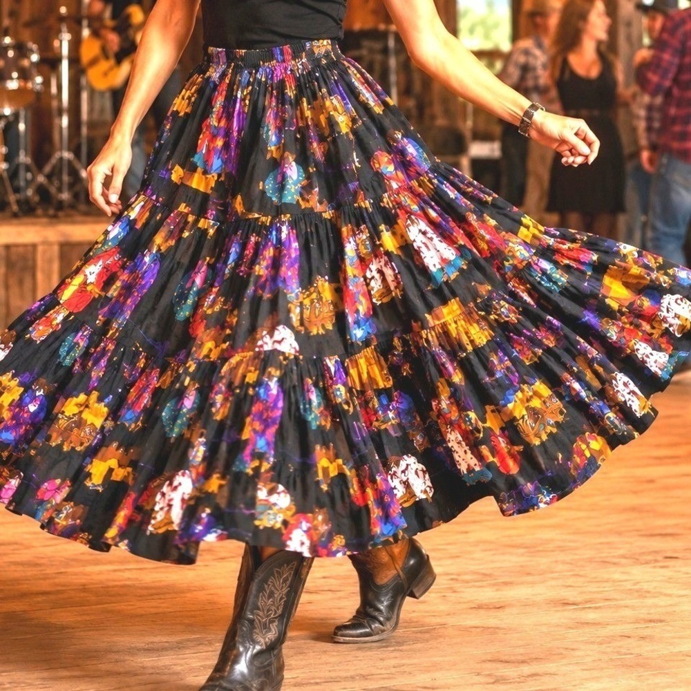 Southwestern Print Tiered Broomstick Skirt XL Festival Western Cowgirl Dance M/L